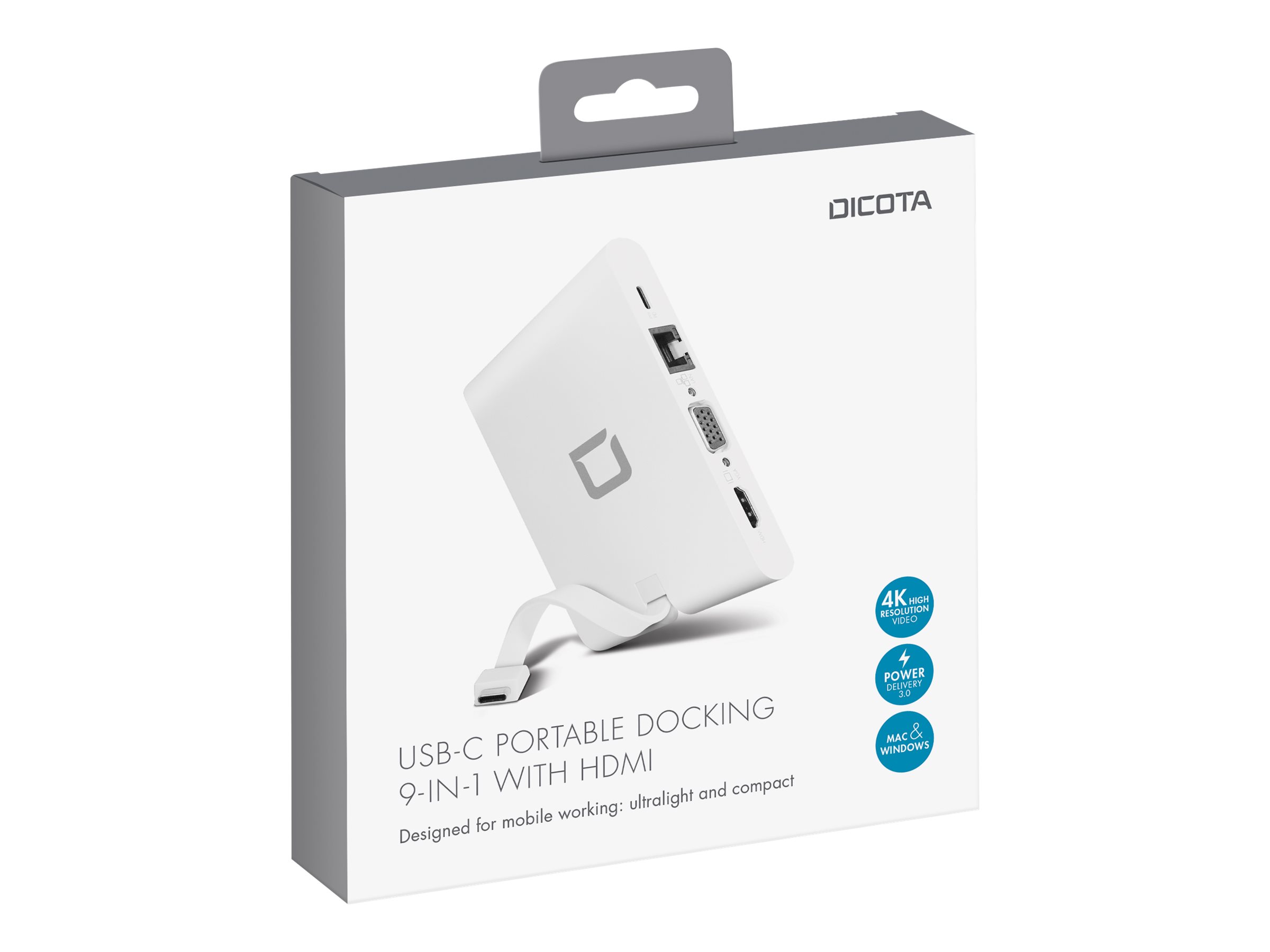 Dicota USB-C Portable Docking 9-in-1 Dockingstation HDMI 4K VGA USB-A 3.0 RJ-45 Weiß