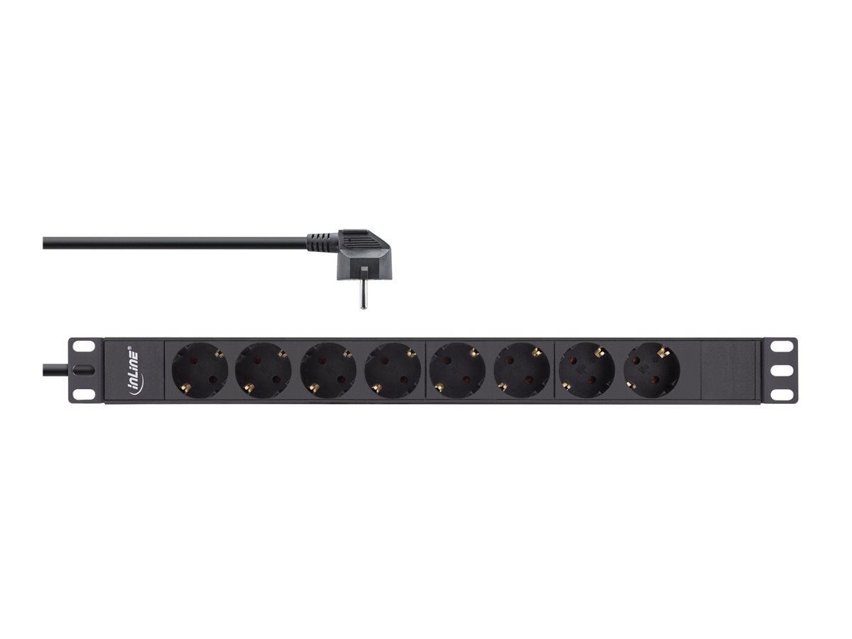 InLine 19" Steckdosenleiste 8-fach Schutzkontakt ohne Schalter 2m 3680W Aluminium Schwarz