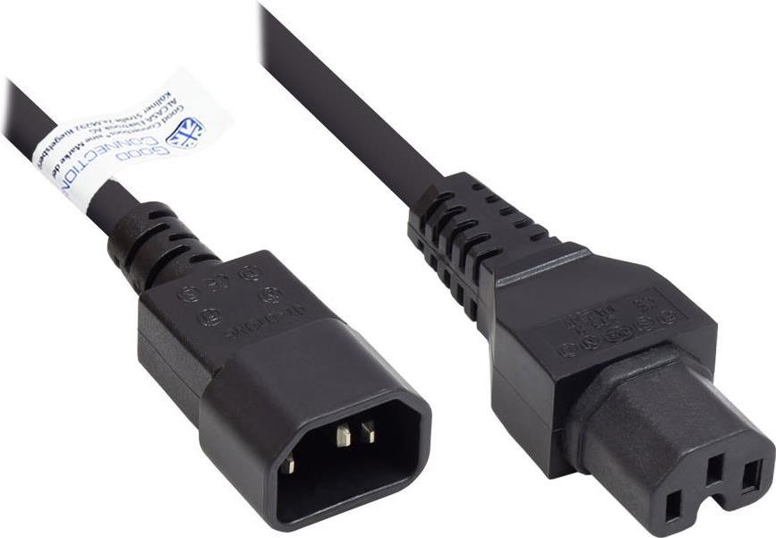 Kaltgeräte-Warmgeräte-Verbindungskabel C14 (gerade) an C15 (gerade), schwarz, 1.00 mm², 3 m, Good Connections® (P1450-S030)