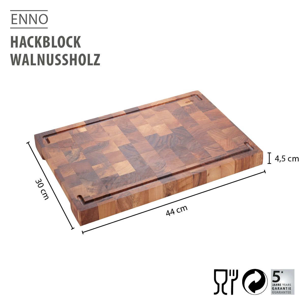 GEFU ENNO Hackblock Walnussholz 30 x 44 cm