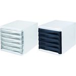 helit Schubladenbox, 5 Schübe, lichtgrau/grün-transparent aus Polystyrol/ABS, stapelbar, mit Griffmulde zum Einfachen (H6129450)
