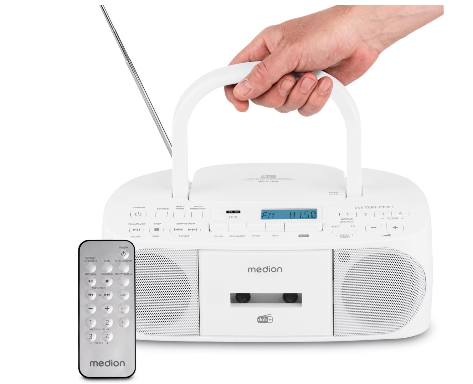 MEDION LIFE DRX-1 Plus Boombox weiß DAB+ FM Bluetooth CD Kassetten USB AUX