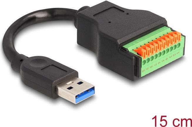 Delock USB 3.2 Gen 1 Kabel Typ-A Stecker zu Terminalblock Adapter mit Drucktaster 15 cm (66240)