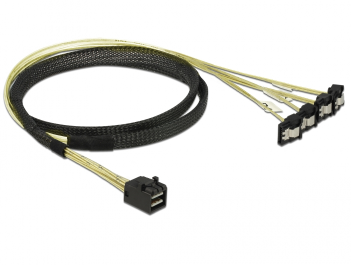 Delock SAS-Kabel Mini SAS HD SFF-8643 auf 4x SATA 7 Pin gewinkelt 1 m