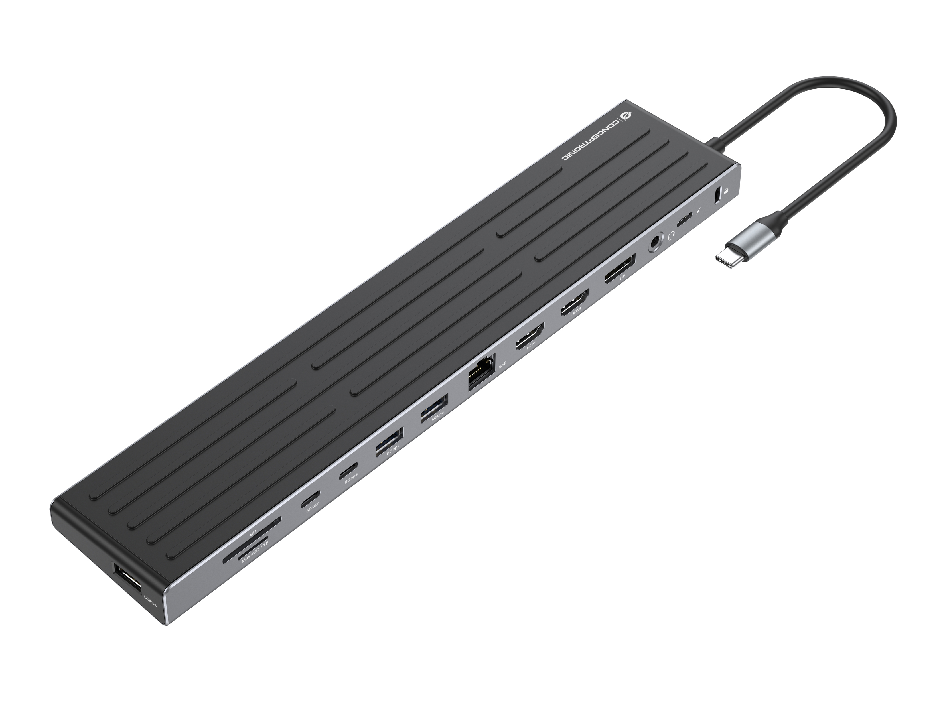 Conceptronic DONN32B 14-in-1 Dockingstation USB-C 2x HDMI DisplayPort 100W PD Grau, Silber