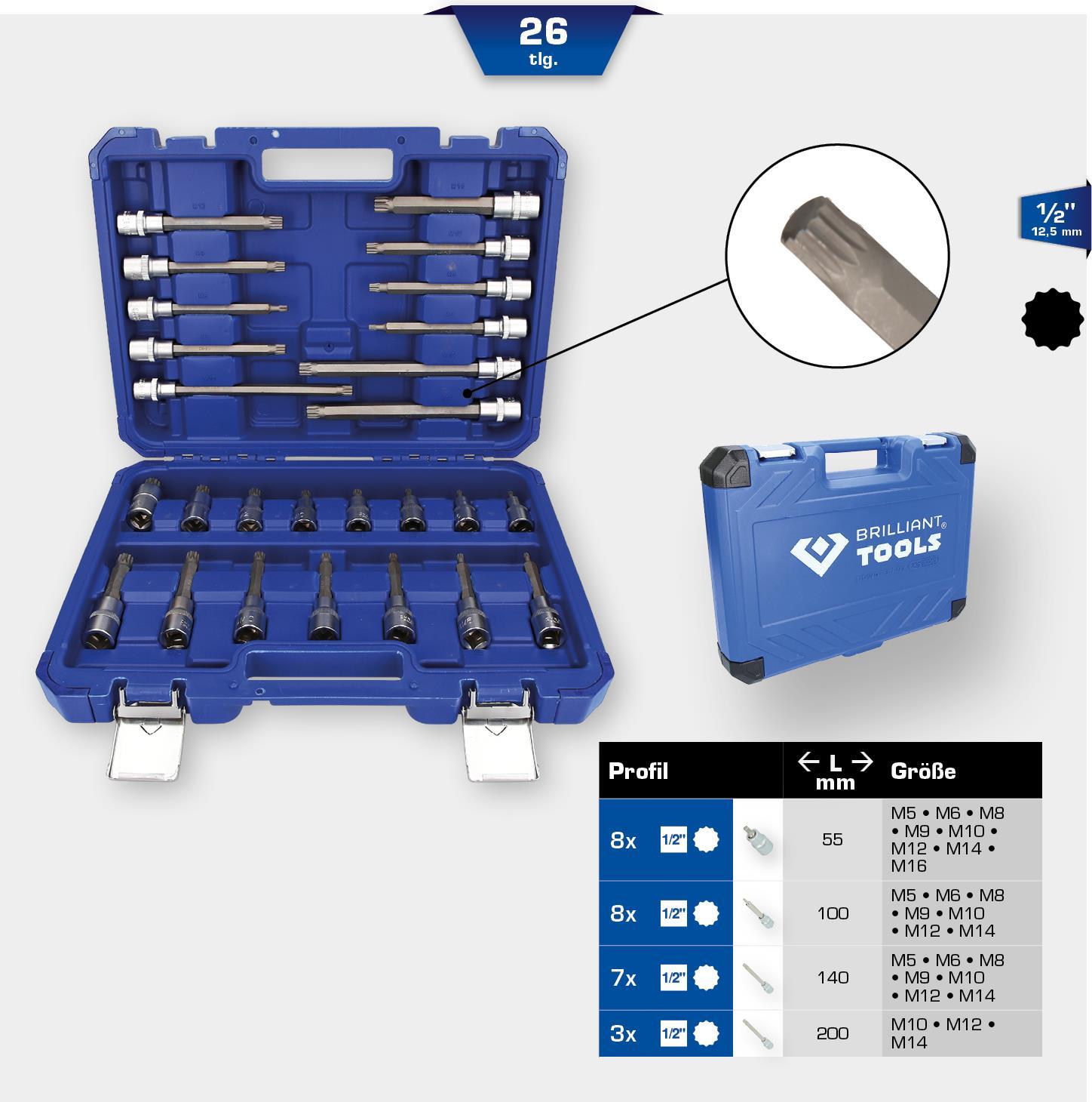 KS TOOLS Werkzeuge-Maschinen GmbH 1/2" Steckschlüssel-Satz, 26-tlg, Vielzahn-Profil, XZN (BT022026)