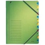 LEITZ Ordnungsmappe, DIN A4, Karton, 12 Fächer, grün Colorspankarton 450 g-qm, Fächerblock 320 g-qm, mit (3912-00-55)