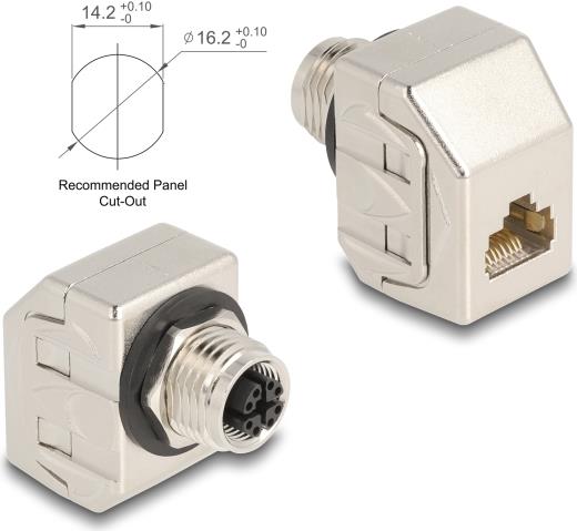 Delock M12 Adapter X-kodiert 8 Pin Buchse zu RJ45 Cat.6A STP Metall (60685)