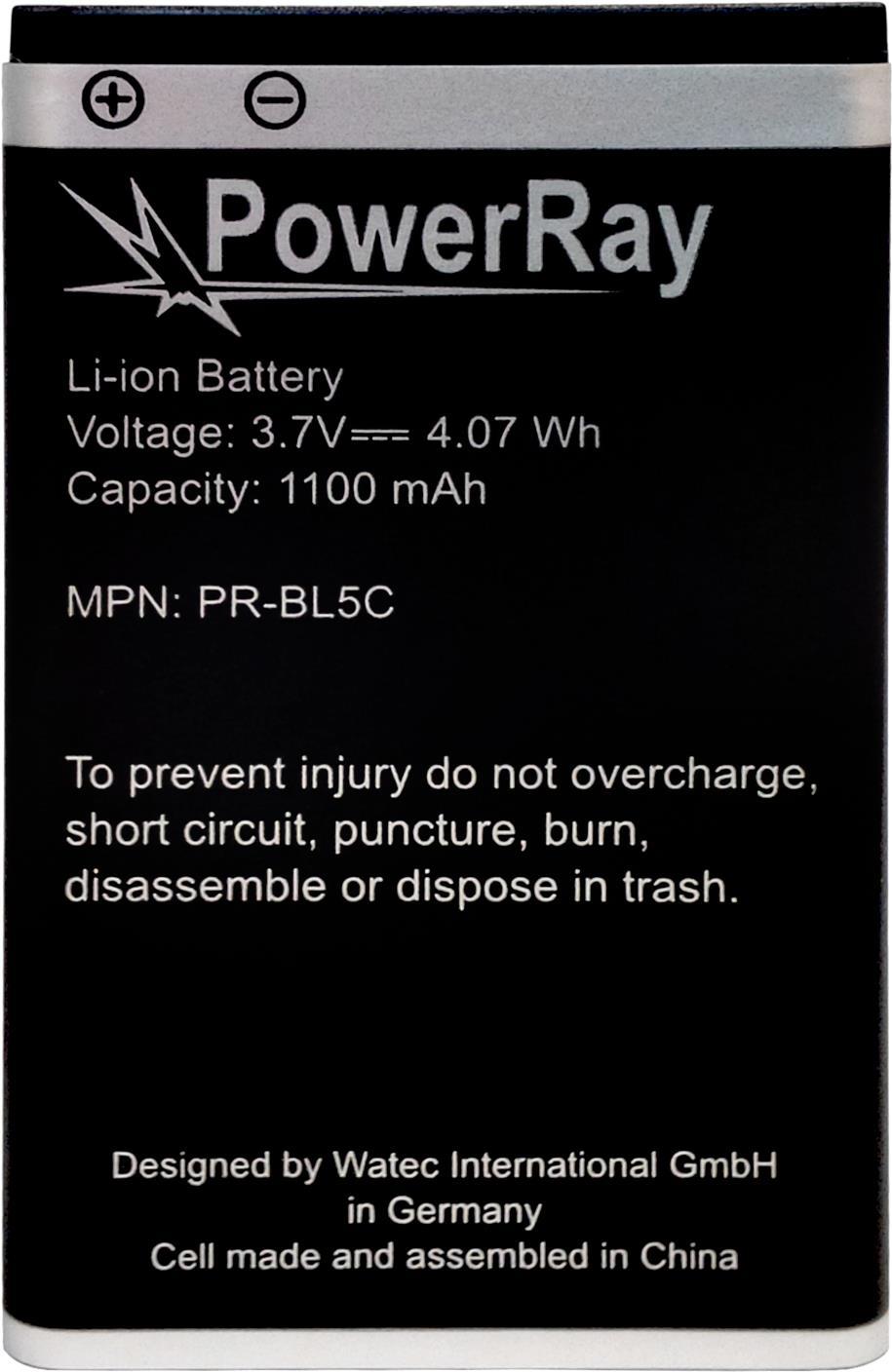 PowerRay Battery PR-BL5C for Nokia E50, N70, N91, 6600, 1100 mAh, Bulk (PR-BL5C)