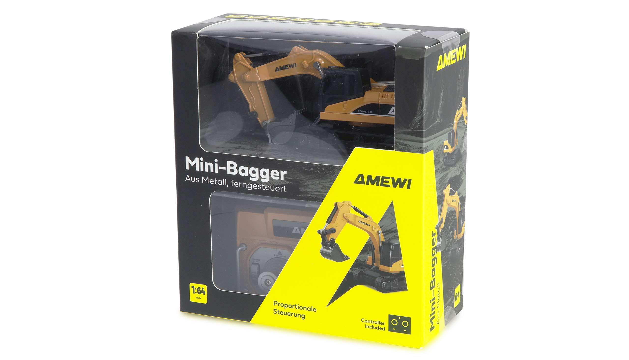 Amewi Mini-Bagger Metall proportional 8-Kanal 1:64 RTR 6+ Schwarz, Grau, Gelb