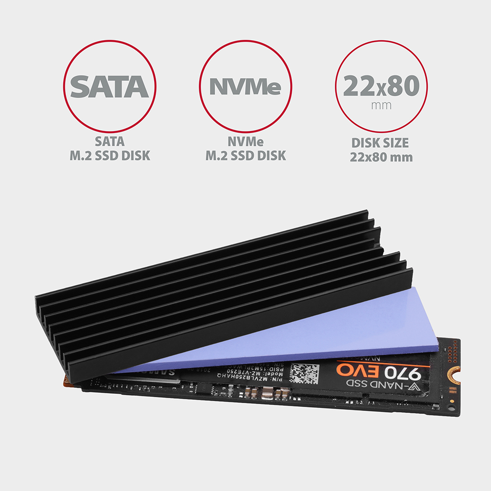 AXAGON CLR-M2L6 M.2 SSD Kühlkörper Aluminium 2280 6 mm Schwarz