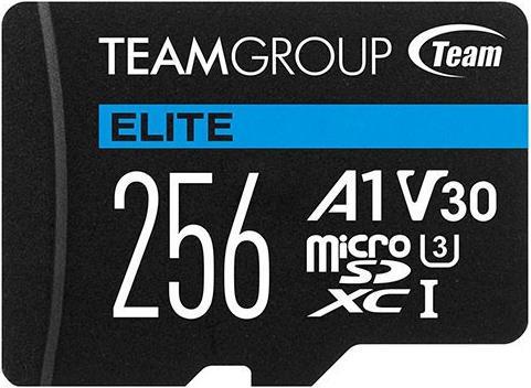 Team Group Flash card Micro-SD 256GB-XC Team Elite A1 V30 R/W:90/45MBs (TEAUSDX256GIV30A103)