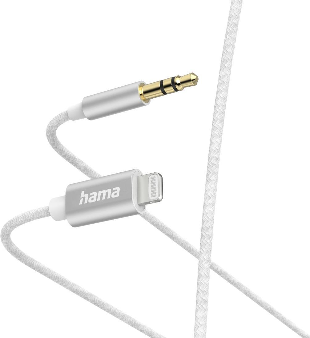 Hama Aux-Kabel Lightning - 3,5-mm-Klinke, Nylon, 1,0 m, Weiß (00201522)