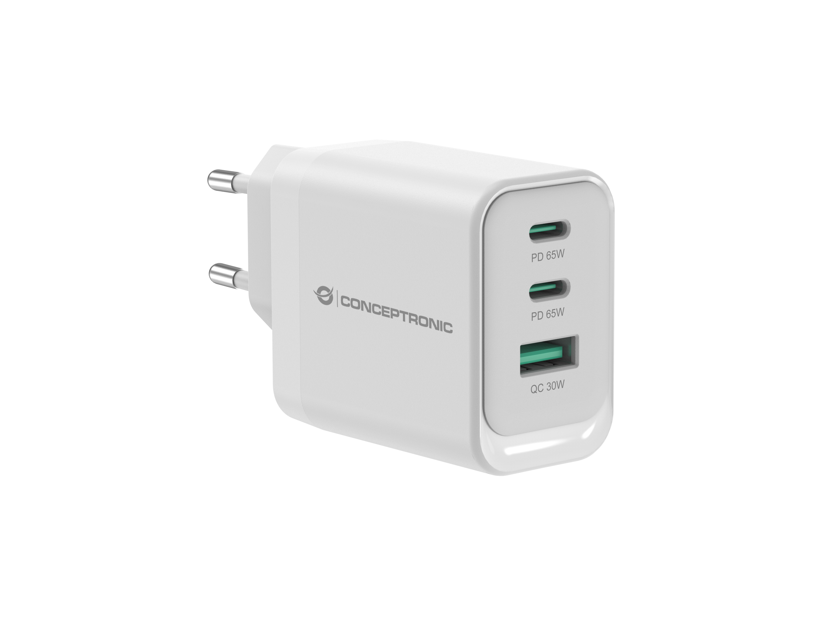 Conceptronic ALTHEA21W65 3-Port 65W GaN Ladegerät 2x USB-C 1x USB-A Weiß