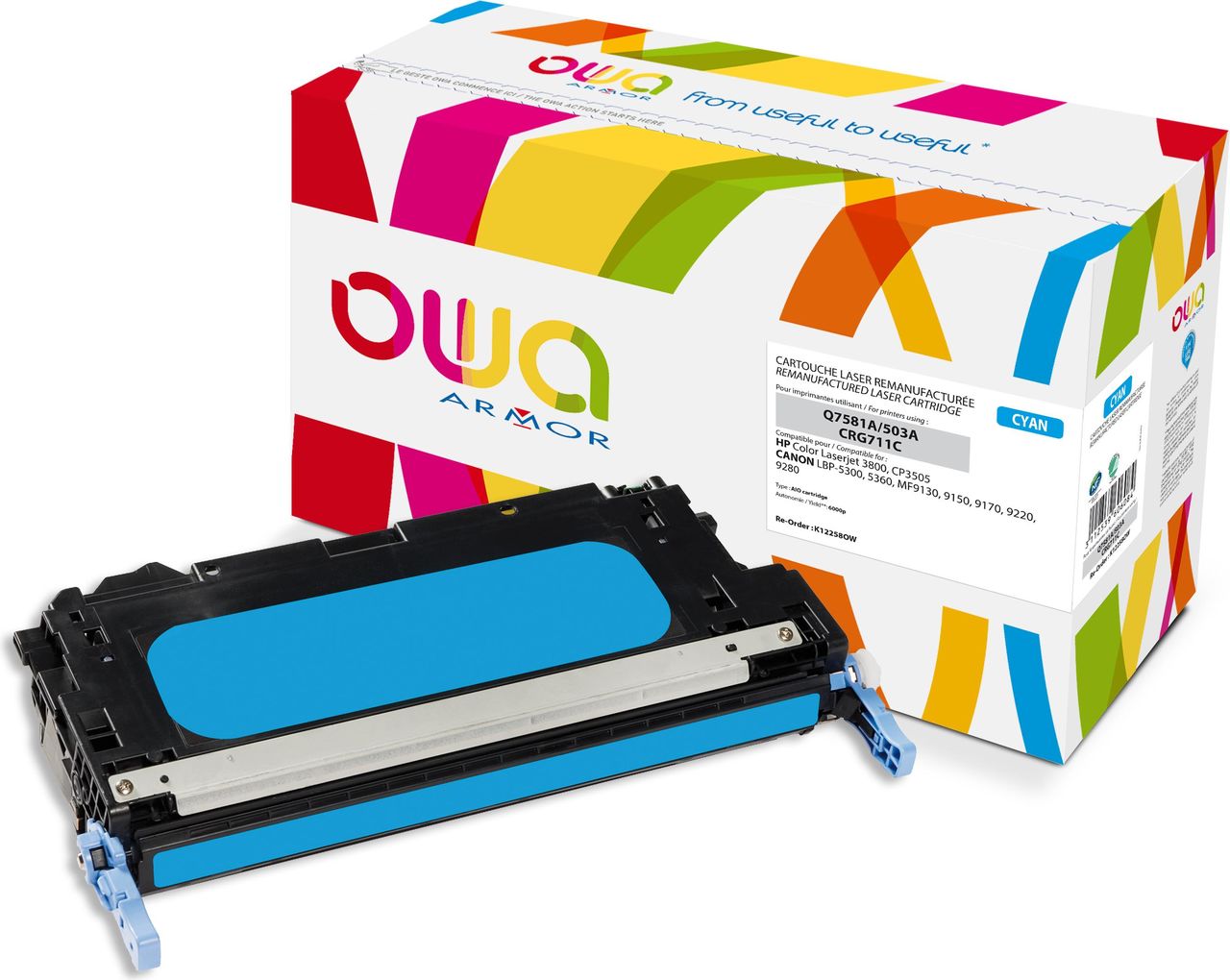 Armor K12258OW - Cyan - HP - HP Color Laserjet 3800 - CP3505 - CANON LBP 5300 - 5360 - MF9130 - 9150 - 9170 - 9220 - 9280 - Q7581A - CRG711C - 1 Stück(e) - Laser cartridge (K12258OW)