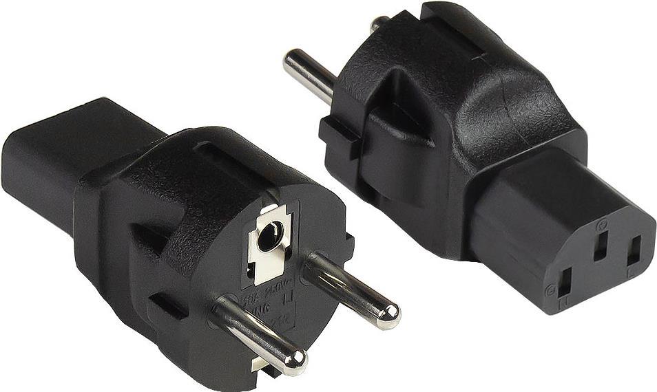 Stromadapter Schutzkontakt-Stecker Typ E+F (CEE 7/7, gerade) an Kaltgeräte-Buchse C13 (gerade), schwarz, Good Connections® (PA-0030S)