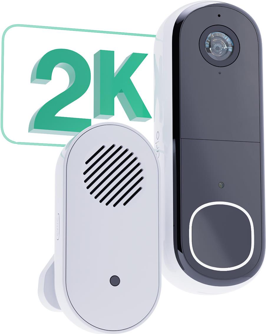 Arlo Video Doorbell 2K (2. Generation) Smarte Videotürklingel mit Chime Wi-Fi Schwarz/Weiß
