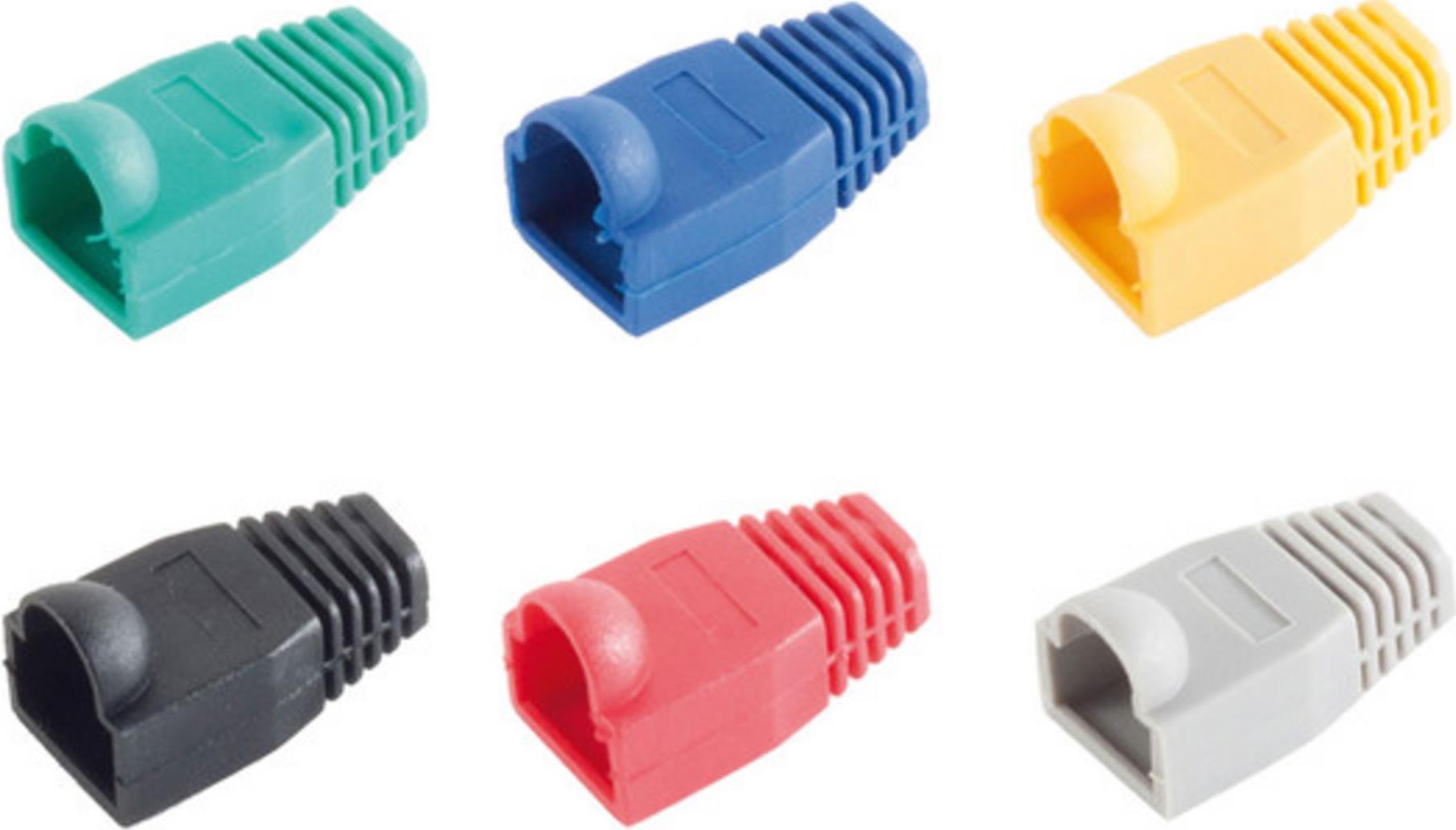 S/CONN maximum connectivity Knickschutztülle für RJ45 Modular Netzwerk Stecker im farbigen MIX, VE 60je 10 x rot, grün, gelb, schwarz, blau und grau (72055-MIX)