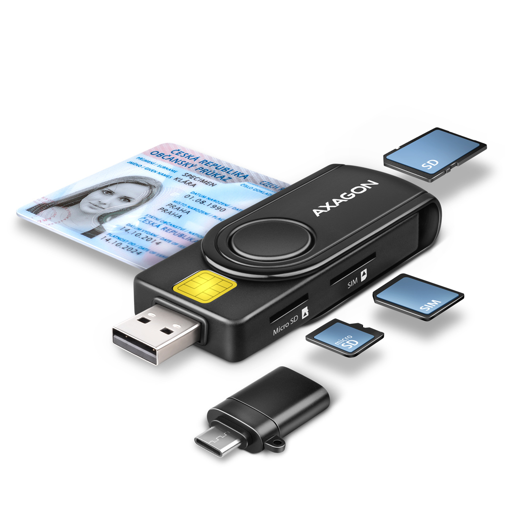 AXAGON CRE-SMP2A Smart Card & SD/microSD/SIM Kartenleser USB 2.0 Schwarz