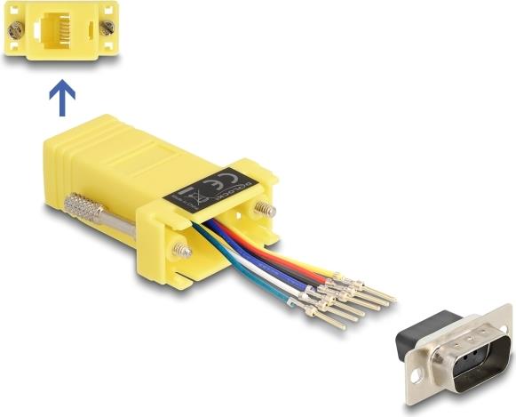 Delock D-Sub 9 Pin Stecker zu RJ12 Buchse Montagesatz gelb (67076)