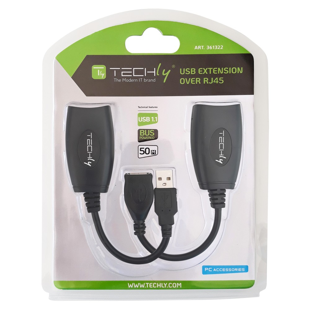 Techly USB-Extender über Cat5e/Cat6 USB RJ-45 50 m Schwarz