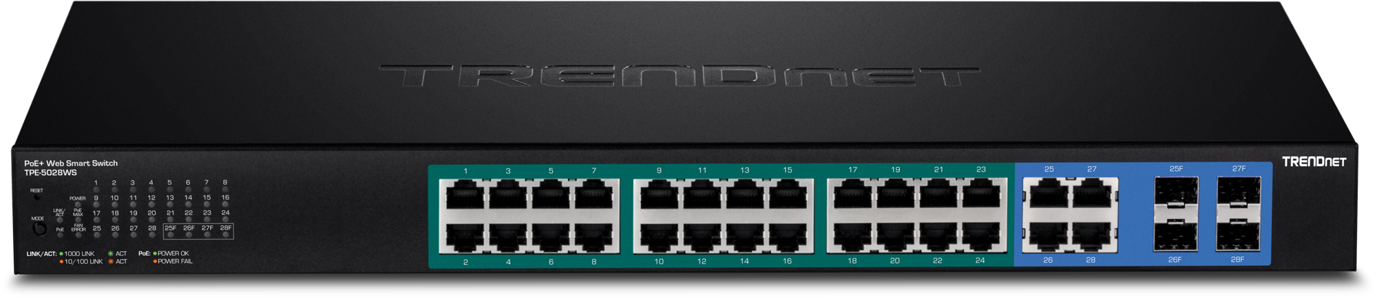 TRENDnet TPE-5028WS 28-Port PoE+ Gigabit Web Smart Switch 370W Grau