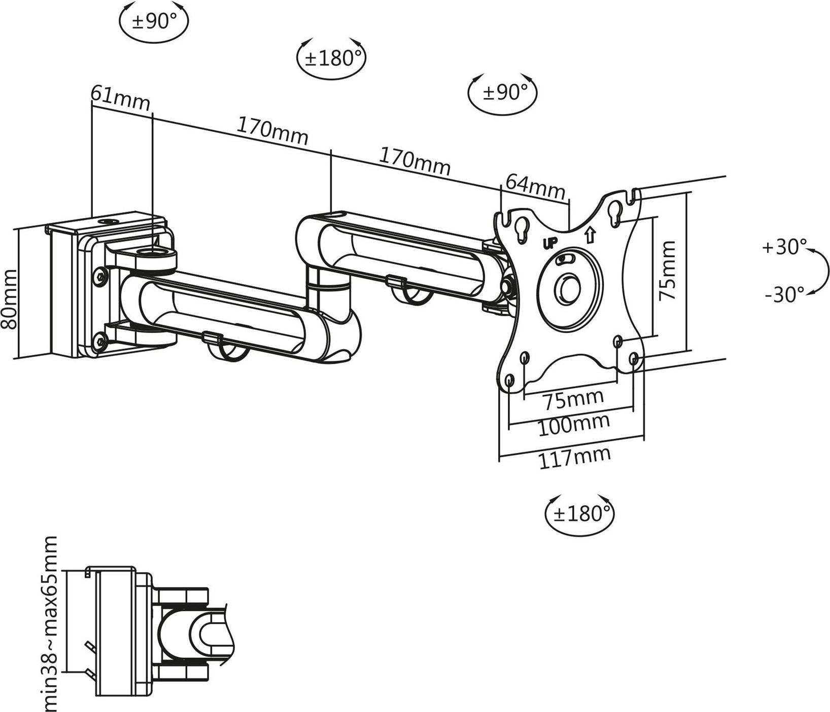 InLine Slatwall Monitorhalterung lang für 17"–32" VESA 75x75/100x100 mm 8 kg Weiß