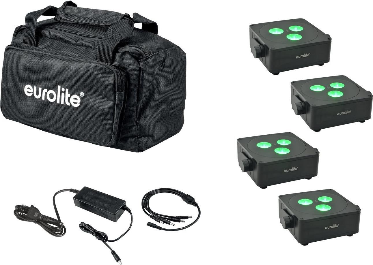 EUROLITE Set 4x AKKU IP Flat Light 3 sw + Ladenetzteil + Soft-Bag (20000860)