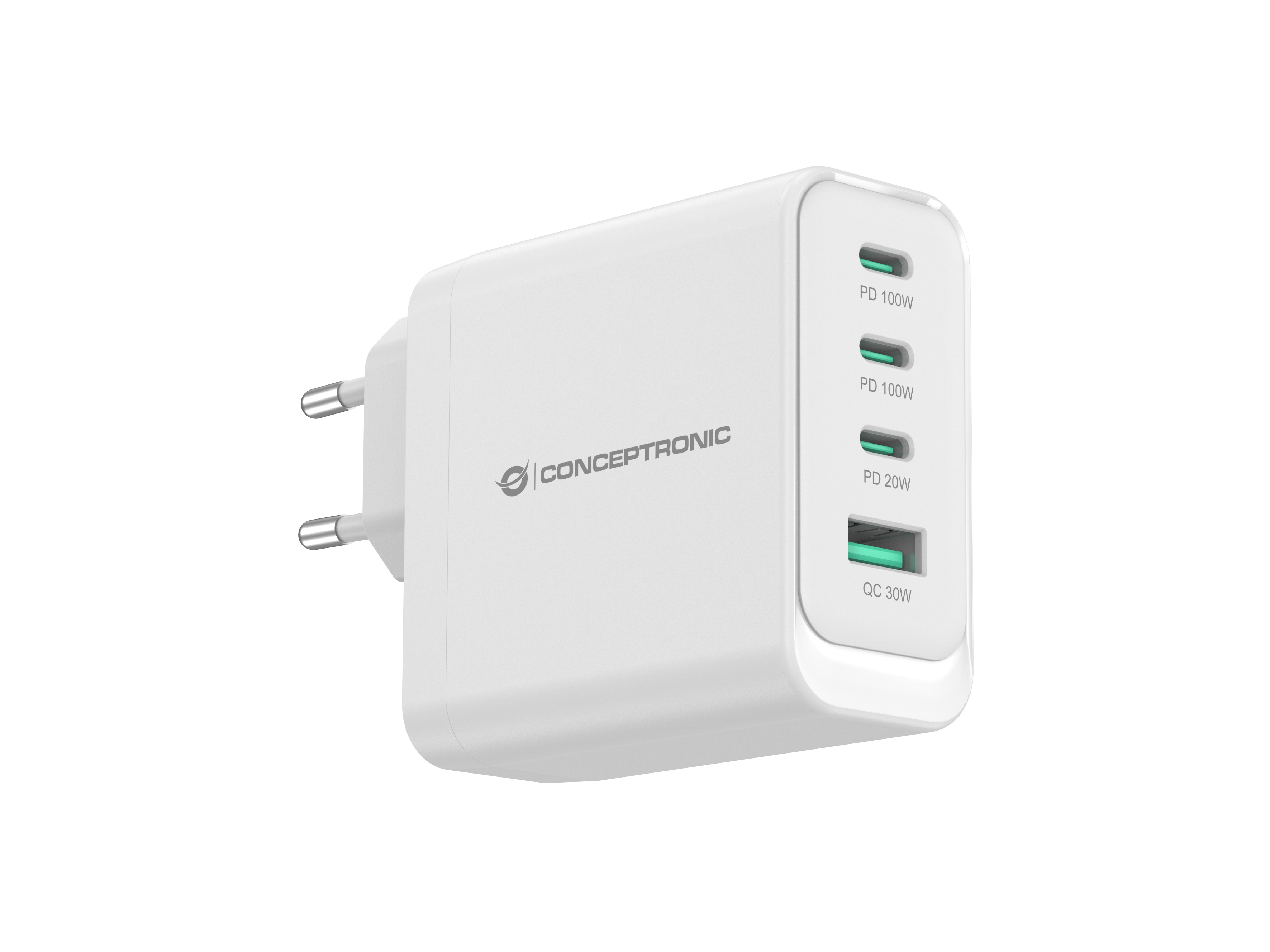 Conceptronic ALTHEA22W100 4-Port 100W GaN USB-PD Ladegerät 3x USB-C 1x USB-A Weiß