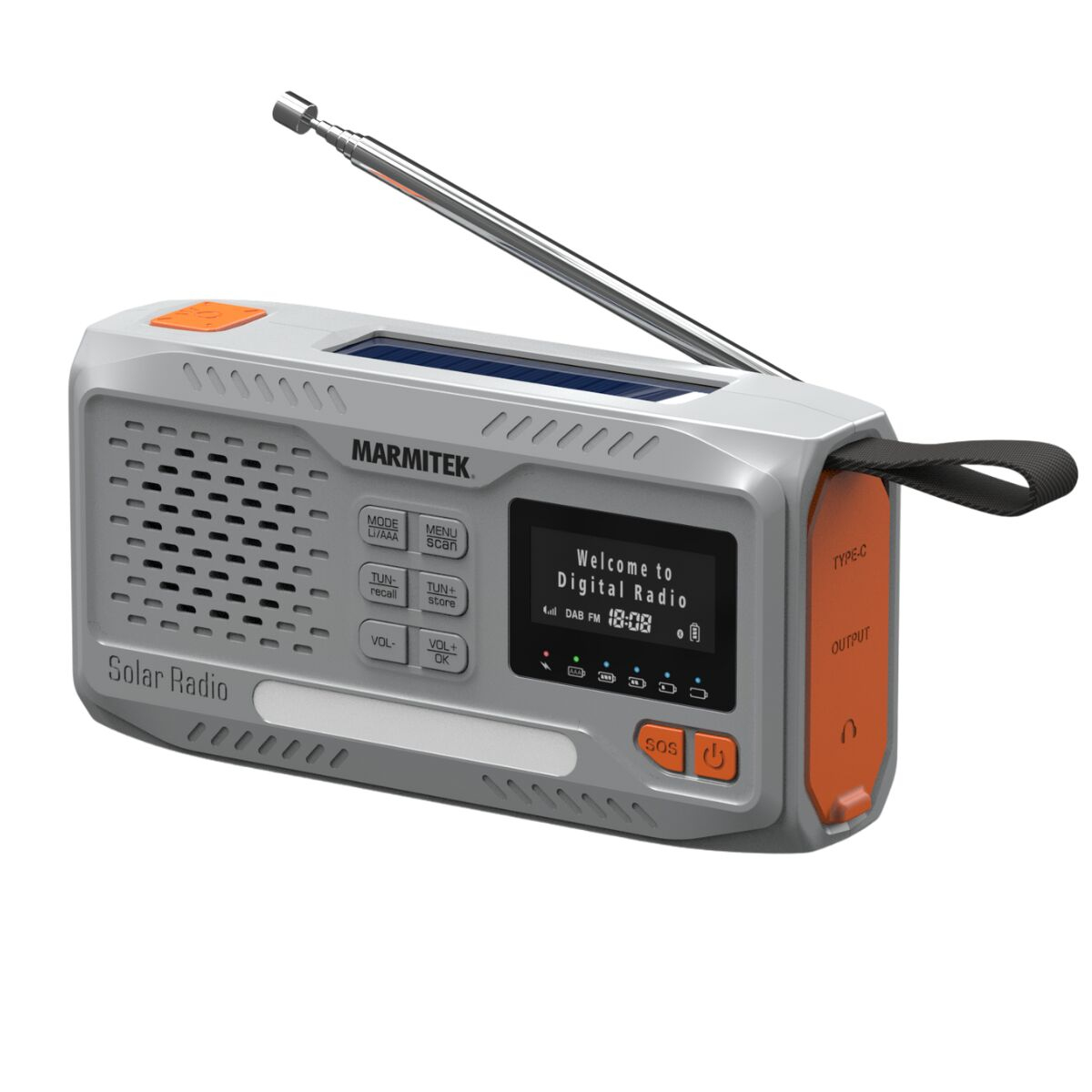 Marmitek RESQ100 Tragbares Outdoor-Radio DAB+/FM Bluetooth Solarpanel 4500 mAh Grau