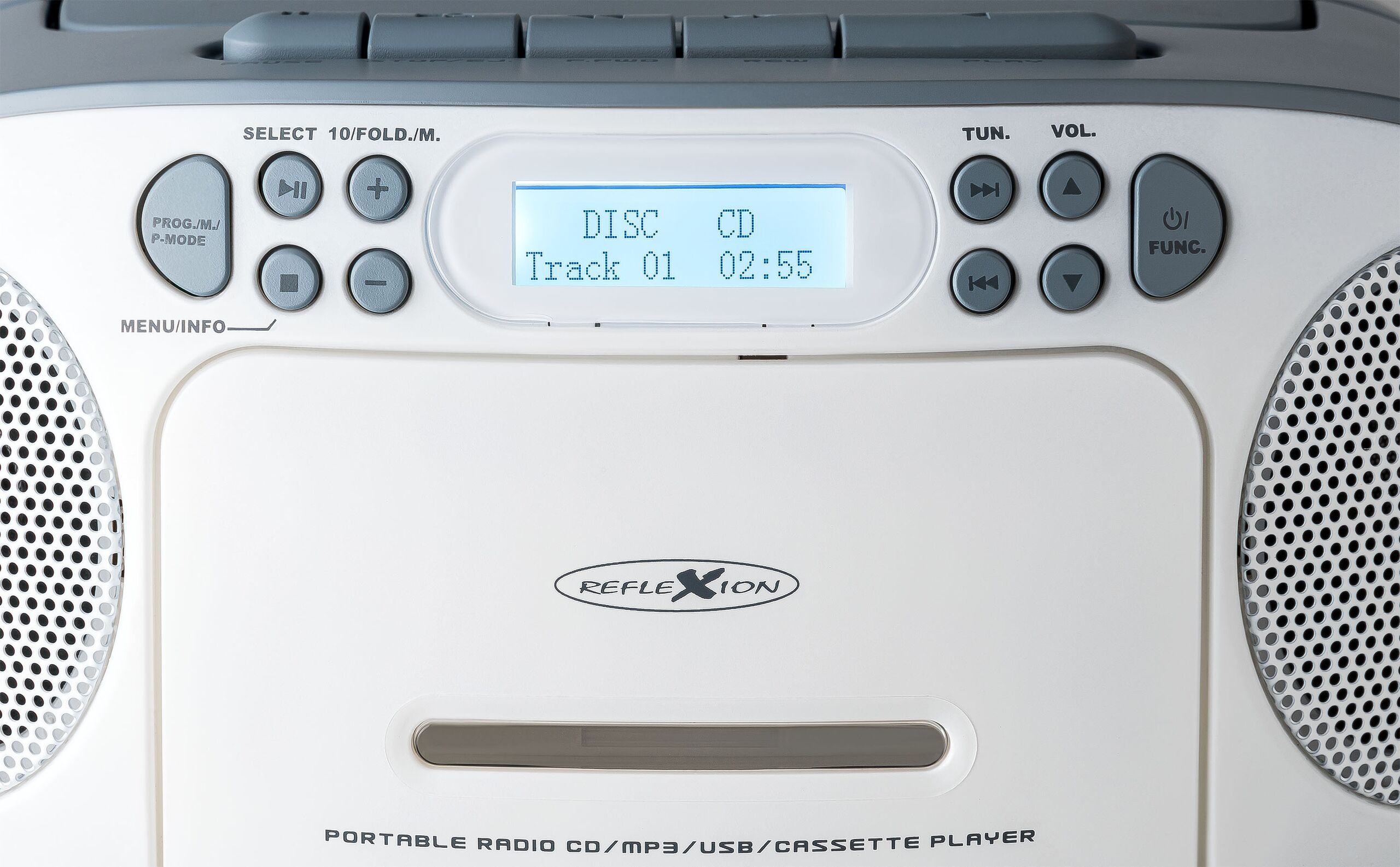 Reflexion RCR2260DAB Tragbarer Radiorecorder DAB+ UKW CD Kassette USB AUX 24 W Blau, Weiß