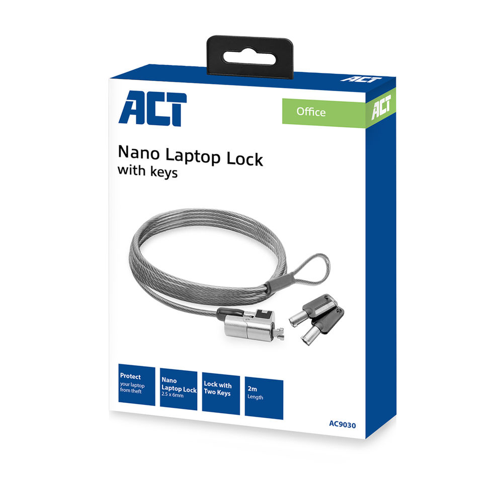 ACT AC9030 Sicherheitskabelschloss 2 m Metallisch