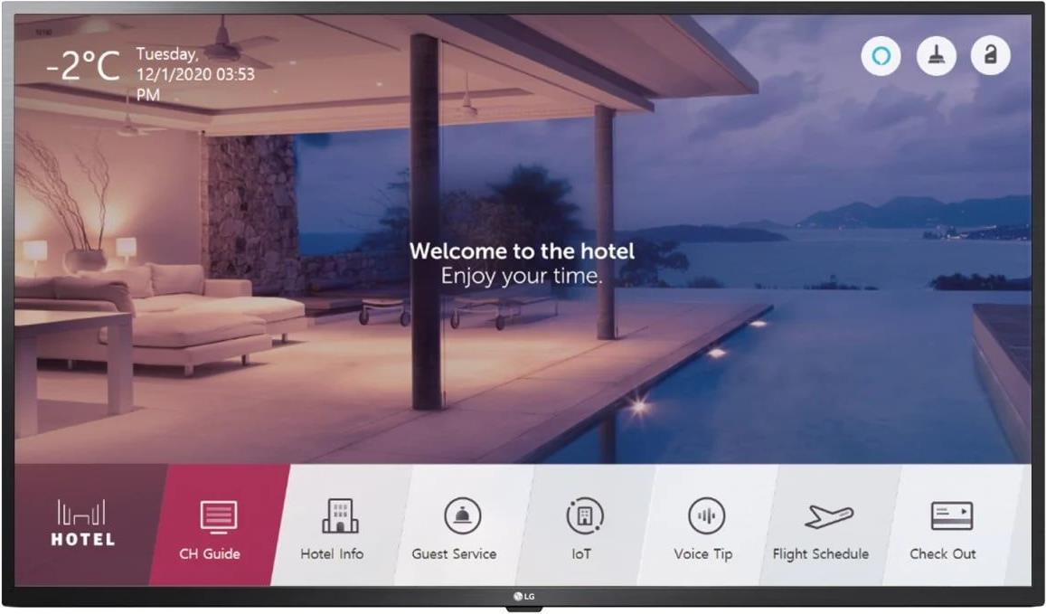 LG 139,70cm (55") UHD Smart Hotel TV, Pro:Centric Direct, Quick Menu, USB Data Cloning, Hotel Mode (PDM), Chromecast Dongle Anti-theft Cover, ohne externen Speaker out, Triple Tuner, inkl. StandfußVESA: 300x300 [Energieklasse G] (55US342H9)