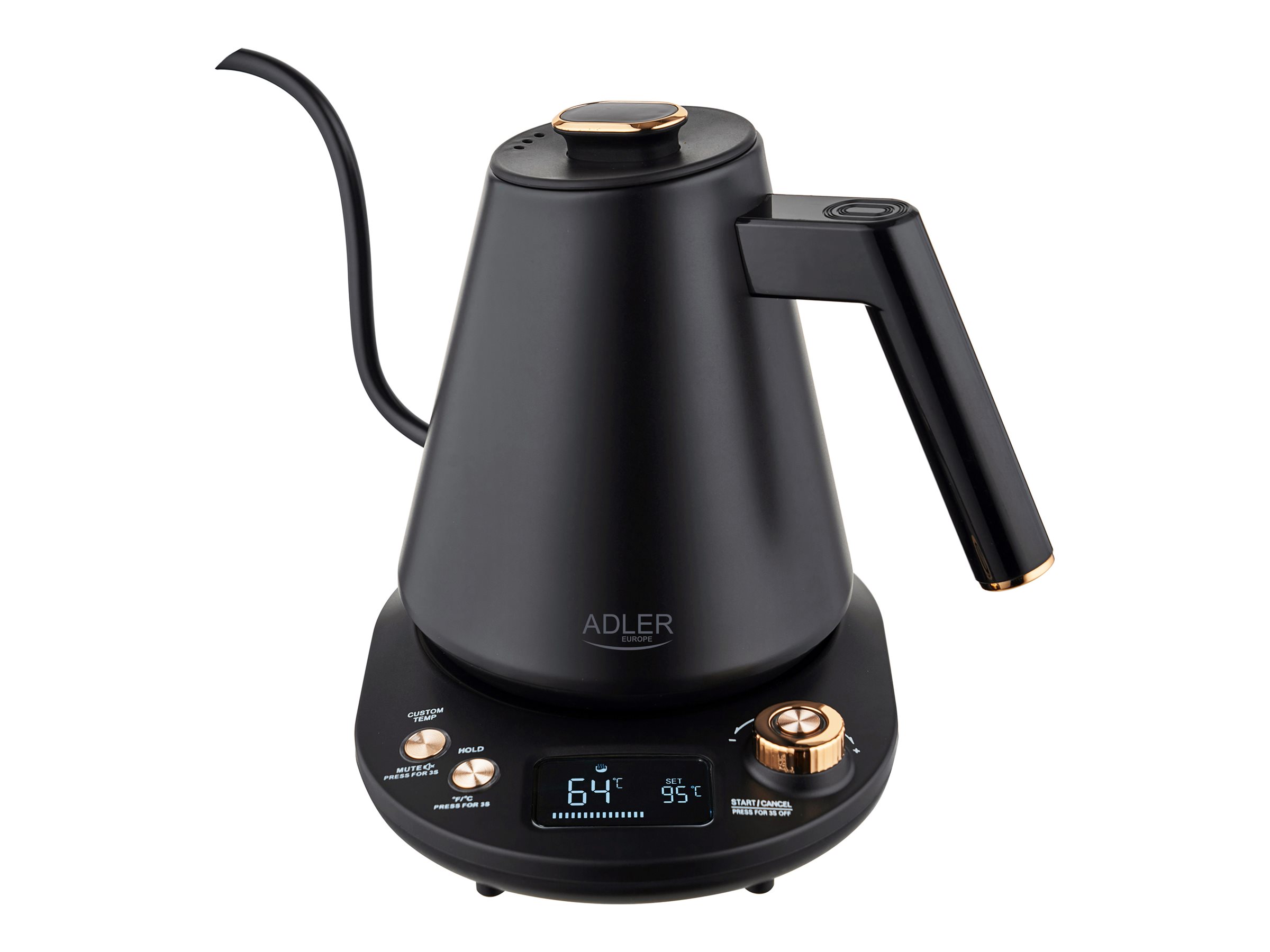 Adler AD 1349 Elektrischer Wasserkocher mit langem Auslauf 1,0 L 1,1 kW Schwarz/Gold