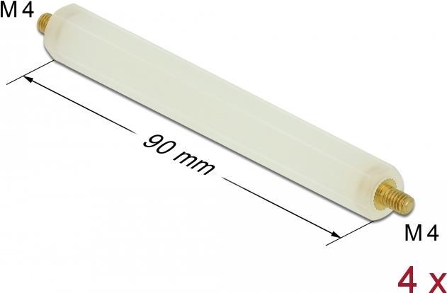 Delock Abstandshalter M4 x M4, Sechskant, Außen / Außen, 90 mm natur 4 Stück (60274)