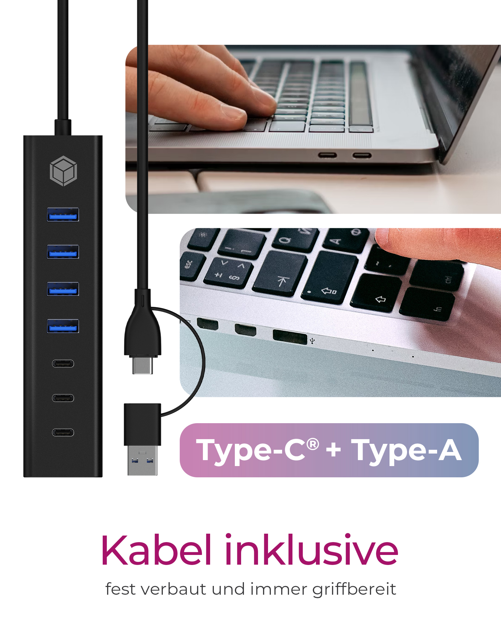 ICY BOX IB-HUB1737-C3 7-Port USB 3.2 Gen 1 Hub Schwarz