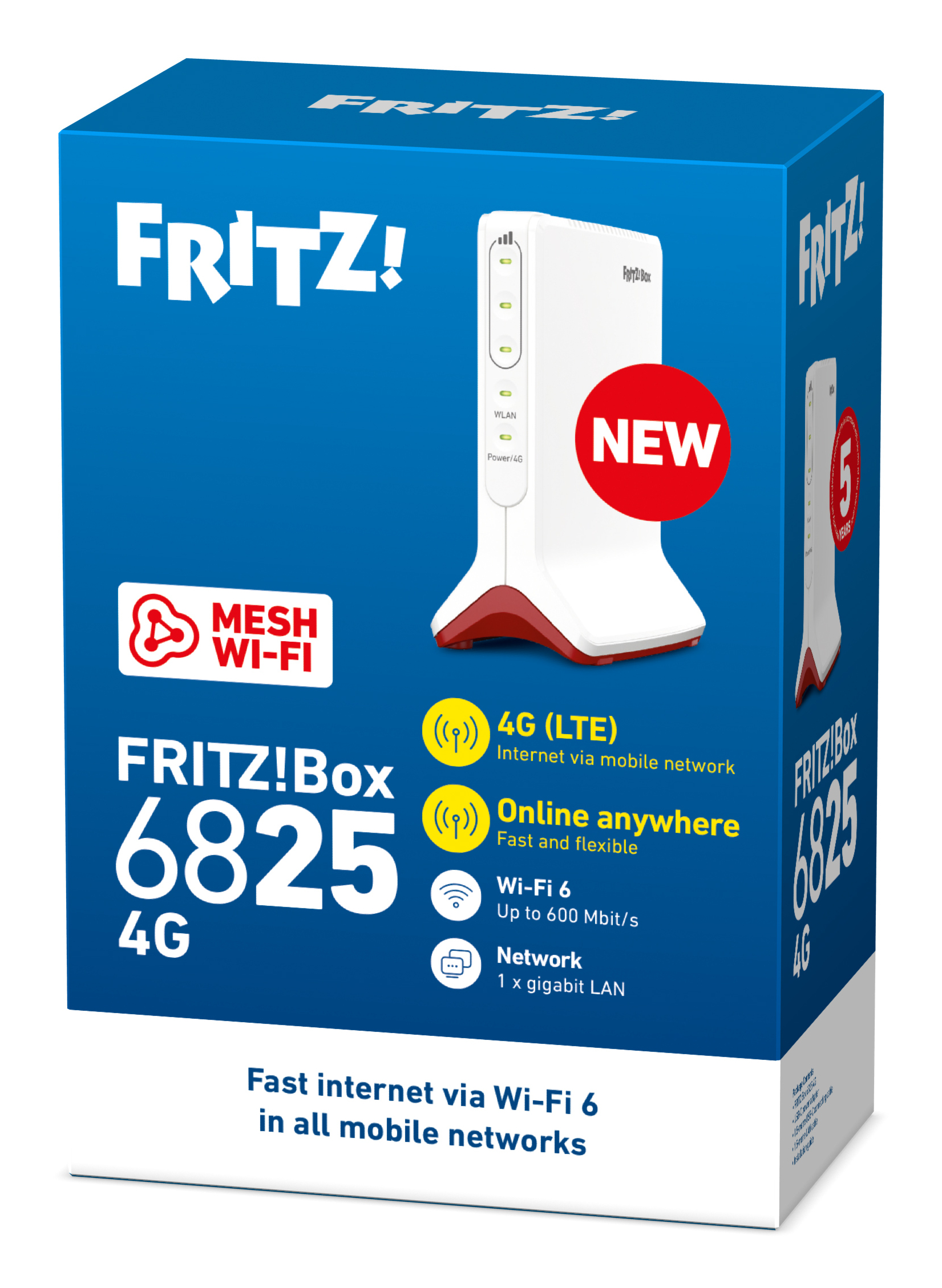 FRITZ!Box 6825 4G WLAN-Router Wi-Fi 6 600 Mbit/s Weiß