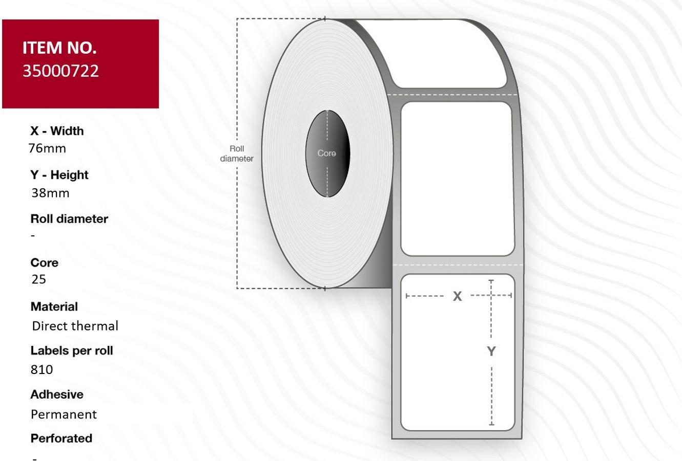 Capture Label 76x38 - Core 25. White. labels per roll. 24 rolls per box. Black Mark (35000722-24ROLLS)