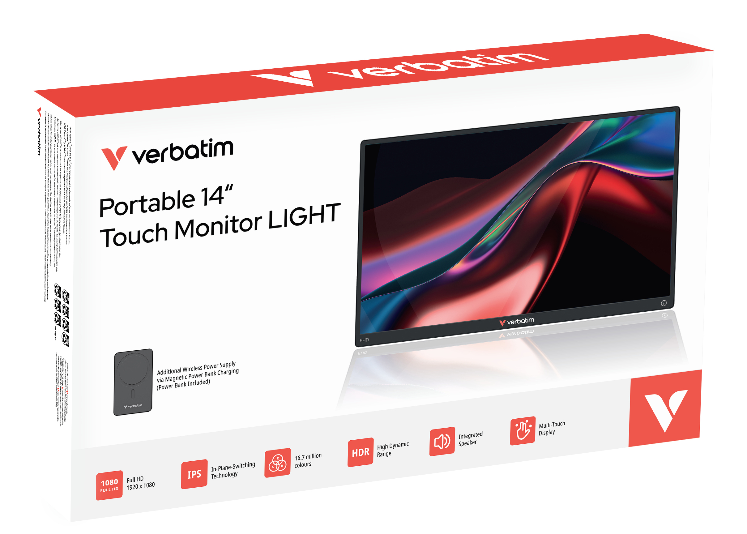 Verbatim Light Series 32088 14" IPS Full HD Touch Monitor Schwarz