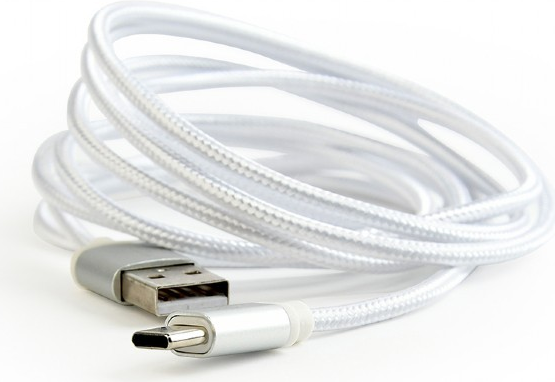 Gembird! Baumwollgeflochtenes USB-Kabel Typ C / 1,8 m / Silber (CCB-mUSB2B-AMCM-6-S)