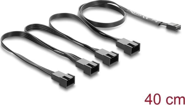 Delock Lüfterkabel Splitter 1 x 4 Pin PWM Buchse zu 4 x 4 Pin PWM Stecker schwarz – 40 cm Länge mit 20 cm Abzweigen (84540)