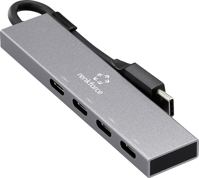Renkforce RF-6902308 USB-Hub 4 Port USB-C® USB 3.2 Gen2 10 GBit/s mit USB-C® Stecker Grau RF-USBCH-205 (RF-6902308)