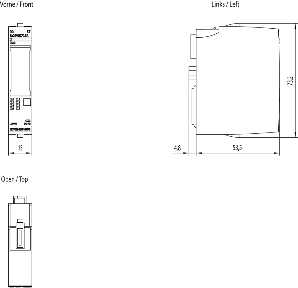 Siemens SIMATIC ET 200SP Digitales Ausgangsmodul 6ES7132-6BF01-0BA0 DQ 8x 24V DC/0,5A Mehrfarbig