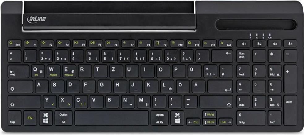 InLine® Bluetooth Aluminium Tastatur mit Nummernpad, für bis zu 4 Bluetooth-Geräte, schwarz (55378B)