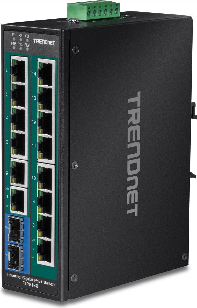 TRENDnet TI-PG162 Industrial Switch 16-Port Gigabit PoE+ Schwarz