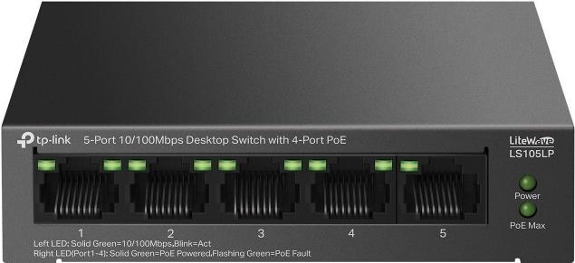 TP-Link LiteWave LS105P Unmanaged Fast Ethernet (10/100) Power over Ethernet (PoE) Schwarz (LS105LP)