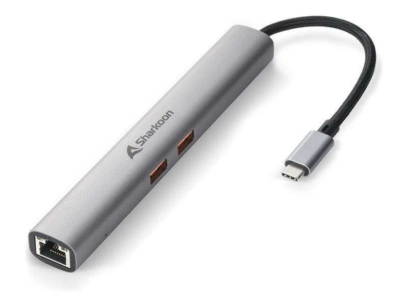 Sharkoon OfficePal Combo Adapter Dockingstation HDMI USB-C Gigabit Ethernet Grau
