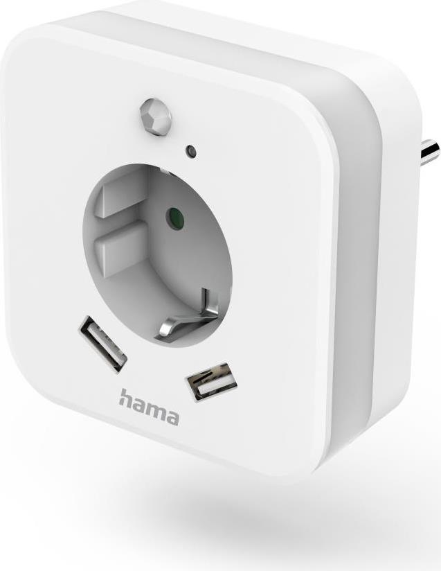 Hama LED-Nachtlicht mit Steckdose, 2 USB-Ausgänge, Bewegungs- und Lichtsensor (00223498)