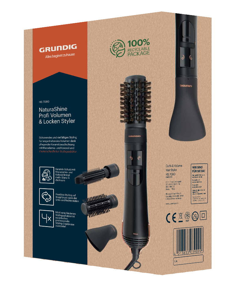 Grundig HS 7080 Heißluftbürste 1000 W Schwarz, Rosa-Goldfarben