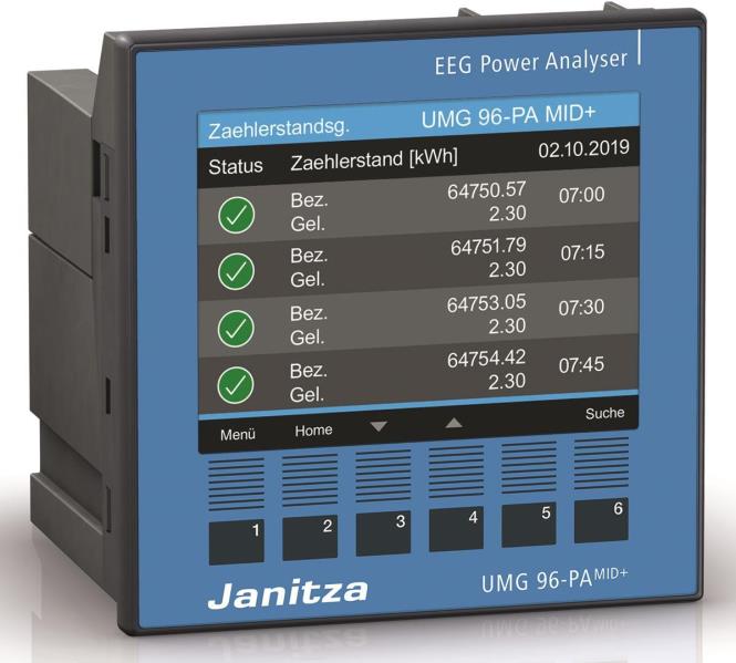 Janitza UMG96-PA-MID+ Modular erweiterbarer Netzanalysator mit MID und Zählerstandsgang (5232004)